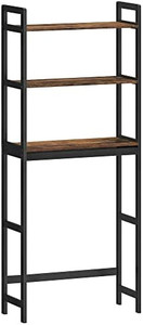 lot 63121 image: SONGMICS Over The Toilet Storage, 3-Tier Bathroom Organizer Over Toilet with Adjustable Shelves, Multifunctional Bathroom Shelf, Rustic Brown and Black   (Must assemble)
