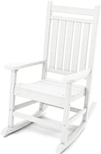 lot 63126 image: KINGYES Outdoor Rocking Chair, Outdoor Porch Rocker Chair for Adult, All Weather- Resistant Patio Rocking Chair for Garden Lawn, White
