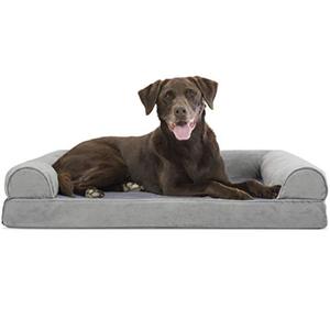 lot 63133 image: Furhaven Pet Bed for Dogs and Cats - Faux Fur and Velvet Sofa-Style Egg Crate Orthopedic Dog Bed, Removable Machine Washable Cover - Smoke Gray, Large