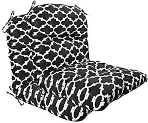 lot 63136 image: Outdoor Indoor High Back Chair Tufted Cushions Comfort Replacement Patio Seating Cushions, Black White stripes (Set of 2)  (Stock photo is different from actual product)