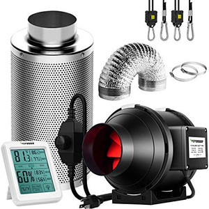 lot 63148 image: VIVOSUN 4 Inch 190 CFM Inline Fan with Speed Controller, 4 Inch Carbon Filter and 8 Feet of Ducting, Temperature Humidity Monitor for Grow Tent Ventilation