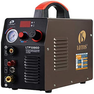 lot 63155 image: LOTOS LTP5000D 50Amp Non-Touch Pilot Arc Plasma Cutter, Dual Voltage 110V220V, 12 Inch Clean Cut, Brown   (Retails $399.00)