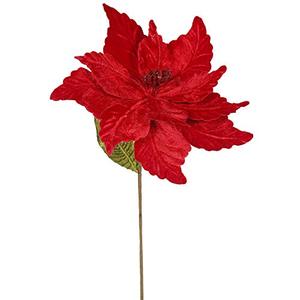lot 64022 image: Vickerman QG162703 Poinsettia with 12 Flower Head & Paper wrapped wire Stem in 6Bag, 22, Red