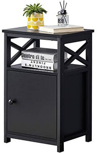 lot 64025 image: VECELO Modern Storage Cabinet and Drawer Nightstand, Large Capacity Nightstand for Living Room, Bedroom, Office, Easy Assembly, Classic Black   (Retails $289)