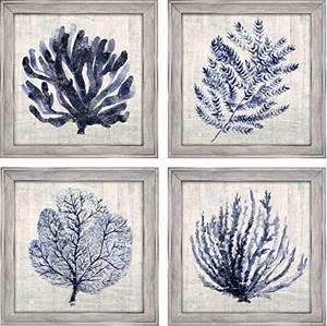 lot 64030 image: Ava Barrett Blue Coral Framed Wall Art  (Set of 4)