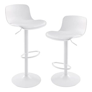 lot 64031 image: YOUNIKE Bar Stools Set of 2 Counter Height Bar Stools, Ergonomic PP High Bar Stool, Adjustable Hydraulic 360° Swivel Island Bar Chairs with Back, Home and Kitchen (White)