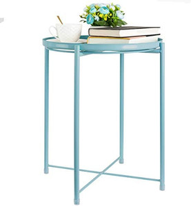 lot 64047 image: CERBIOR Metal Round Tray End Table, Sofa End Table, Snack Table for Outdoor and Indoor, Anti-Rust and Water-Resistant