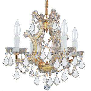 lot 64947 image: Maria Theresa 4 Light Clear Crystal Gold Mini Chandelier  (Retails $367)