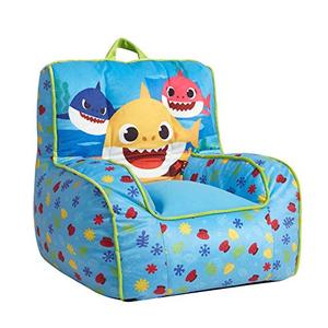 lot 65088 image: Idea Nuova Baby Shark Kids Mink Plush Bean Bag Chair with Piping & Top Carry Handle