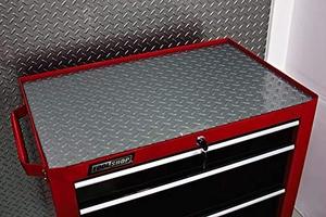 lot 65299 image: Resilia Tool Box Liner Utility Mat - Silver, Non-Slip Diamond Plate, Heavy Duty Plastic, Garage Drawer & Shelf Organization, Workbench Storage, Made in The USA, 18 Inches x 12 Feet