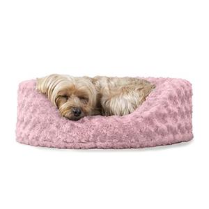 lot 65312 image: Furhaven Pet Bed for Dogs and Cats - Ultra Plush Curly Fur Oval Cuddler Dog Bed with Removable Washable Cover and Pillow Cushion, Pink, Small