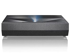 lot 65557 image: Optoma CinemaX P2B Black Smart 4K UHD Laser Projector for Home Theater  3000 Lumens Superior Image with Laser & 6-Segment Color Wheel  Ultra-Short Throw  Built-In Soundbar  Works w Alexa & Google  (Retails $2299)