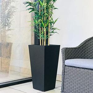 lot 65585 image: Kante RF0004C-C70221 Lightweight Concrete Modern Tapered Tall Rectangle Outdoor Planter, Burnished Black