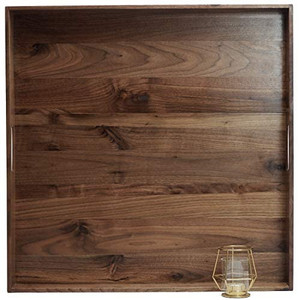 lot 65635 image: MAGIGO 24 x 24 Inches Extra Large Square Black Walnut Wood Ottoman Tray with Handles, Serve Tea, Coffee or Breakfast in Bed, Classic Wooden Decorative Serving Tray