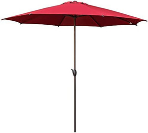lot 65814 image: Abba Patio 11ft Patio Umbrella Outdoor Umbrella Patio Market Table Umbrella with Push Button Tilt and Crank for Garden, Lawn, Deck, Backyard & Pool, Red