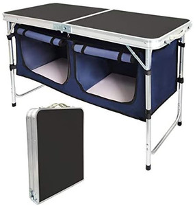 lot 65815 image: Outdoor Folding Table, Camping Folding Tables with 3 Adjustable Height Legs and Storage Organizer for BBQ, Party, Picnic, Camping (Black)