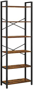 lot 65816 image: VASAGLE 6-Tier Bookshelf, Home Office Bookcase, Storage Rack with Steel Frame, for Living Room, Office, Study, Hallway, 73.2 Inches High, Industrial Style, Rustic Brown and Black ULLS062B01