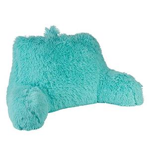 lot 65817 image: Klear Vu Shaggy Bed Rest Back Support Pillow for Adults and Kids, Lumbar and Arm Support on Bed, Chair, Couch, Sofa and Floor - Large Reading Pillow, 30 x 21, Aqua Sky