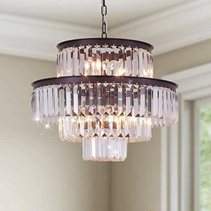 lot 66884 image: GMlixin Crystal Chandelier Pendant Light Fixture 7-Light 4-Tier Chandeliers for Dining Room Chandelier, Entryway Chandelier, Kitchen Chandelier, Living Room Brown  (Retails $199)
