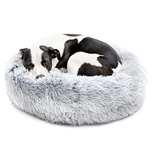 lot 67543 image: BarkBox Dog Bed, 2-in-1 Memory Foam Donut Cuddler Dog and Cat Bed, Calming Orthopedic Joint Relief Fur Crate Lounger for Pets, Machine Washable  Removable Cover, Waterproof Lining, Includes Toy
