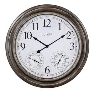 lot 67552 image: Bulova IndoorOutdoor Molded Silver Tone Case 20 in. Round Wall Clock, Aged Silver