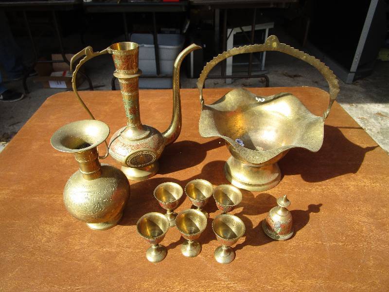 lot 80 image: Lot of Brass Items Full Turkish Tea Set and Vase