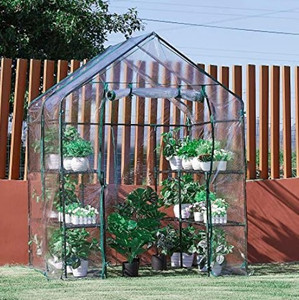 lot 1 image: AMERLIFE Mini Walk-in Greenhouse Indoor Outdoor 3 Tier 8 Shelves with PVC Cover and Roll-Up Zipper Door Extra Hooks and Wind Ropes