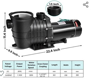 lot 2 image: Oswerpon 1.5 HP High Pressure Self Primming Pool Pump Dual Voltage IngroundAbove Ground Swimming Pool Pump with Strainer Basket and Drain Plug 1100W 60HZ Silent Operation.