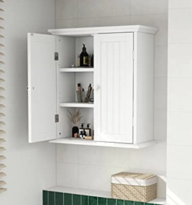 lot 9 image: ChooChoo Bathroom Wall Cabinet, Over The Toilet Space Saver Storage Cabinet, Medicine Cabinet with 2 Door and Adjustable Shelves, Cupboard
