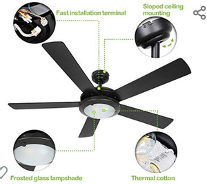 lot 11 image: Hykolity 52 Inch Modern Style Indoor Ceiling Fan with Dimmable Light Kit and Remote Control, Reversible Motor, ETL for Living room, Bedroom, Basement, Kitchen, Garage
