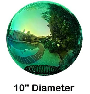 lot 14 image: Lilys Home Stainless Steel Gazing Globe Mirror Ball, Colorful and Shiny Addition to Any Garden or Home. Sparkling Green (10 Inch)