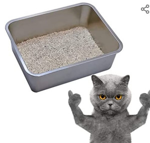 lot 26 image: KUNWU Stainless Steel Pet Litter Box Large for Cat, Dog, Rabbit Durable Pan (L (20x14), 6 Deep)