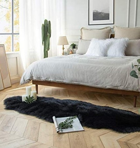 lot 35 image: Ashler HOME DECO Soft Faux Sheepskin Fur Rug Black Fluffy Area Rug Shag Rug Carpets for Bedroom Living Room, 2 x 6 Feet