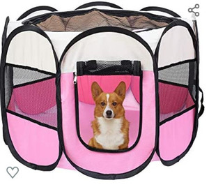 lot 38 image: Mile High Life  Portable Cat Dog Crate  Foldable Dog Case Tent  Collapsible Travel Crate  Water Resistant Shade Cover  for DogsCatsRabbit (Beige Pink, Large (Pack of 1)