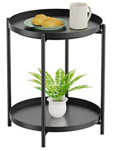 lot 49 image: Yesker Side Table, End Table Metal Small Table Anti-Rust and Waterproof Outdoor & Snack Bedside Table Sofa Side Snack Table Accent Coffee Table Living Room Bedroom Balcony 2 Layer (Black)