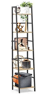 lot 51 image: SpringSun 5-Tier Ladder Shelf Bookcase, Living Room Rustic Standing Shelf Storage Organizer, Wood and Metal Shelf for Home and Office