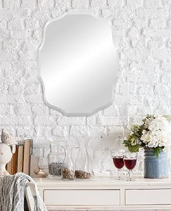 lot 54 image: Patton Wall Decor Baroque Scalloped Edge Frameless Mirror Silver