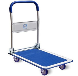 lot 59 image: Push Cart Dolly by Wellmax, Moving Platform Hand Truck, Foldable for Easy Storage and 360 Degree Swivel Wheels with 330lb Weight Capacity, Blue Color