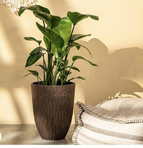 lot 62 image: LA JOLIE MUSE Tall Planter - 14.2 Inch Large Indoor & Outdoor Tree Planter, Plant Pot Containers with Tree Bark Texture, Brown