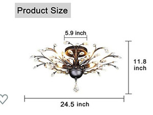 lot 65 image: SEOL-Light Vintage Crystal Branches Chandeliers Black Ceiling Light Flush Mounted Fixture with 4 Light 160W 24.5Dia