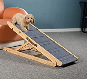 lot 67 image: Adjustable Dog Cats Ramp, Folding Portable Wooden Pet Ramp for All Small and Older Animals - 42 Long and Adjustable from 14�� to 26�� - Rated for 200lbs - Lightweight Dog Car Ramps for SUV, Bed, Couch9i