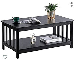 lot 84 image: ChooChoo Mission Coffee Table, Black Wood Living Room Table with Shelf, 40 Black