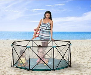 lot 95 image: Regalo My Play Deluxe Extra Large Portable Play Yard Indoor and Outdoor, Bonus Kit, Washable, Teal, 8-Panel