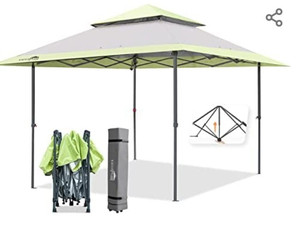lot 99 image: EAGLE PEAK 13 x 13 Straight Leg Pop Up Canopy Tent Instant Outdoor Canopy Easy Set-up Folding Shelter w Auto Extending Eaves 169 Square Feet of Shade (GrayGreen