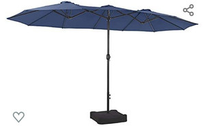 lot 101 image: PHI VILLA 15ft Large Patio Umbrellas with Base Included, Outdoor Double-Sided Rectangle Market Umbrella with Crank Handle, for Pool Lawn Garden, Blue