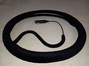 lot 105 image: Direct Heating Steering Wheel Cover Large-Size for F150 F250 F350 Ram 4Runner Tacoma Tundra Range with 15 inches-15.5 inches Outer Diameter, 12V Quick Heating Black Velour with Coiled Cord