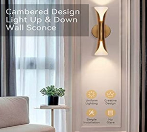 lot 117 image: Tubicen Wall Lights for Living Room, Dimmable Gold Wall Sconces Lighting Up Down, Aluminum Decorative Indoor Wall Lights, Bedroom Theater Hallway Sconce Lights (Bulb Not Included)