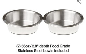 lot 122 image: PetFusion Bamboo Elevated Dog Bowls, Cat Bowls  Raised Feeders w Water Resistant Seal (Short 4, Tall 8��)  US Food Grade Stainless Steel Dog & Cat Bowls. 12 Month Warr