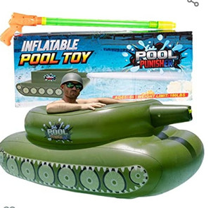 lot 128 image: Pool Punisher Inflatable Tank Pool Float - Blast Water up to 50 ft with Our Pool Floats Cannon to Thoroughly Crush Boring Pool Days - Dominate Any Body of Water with Our Giant Pool Float for All Ages pack of 2
