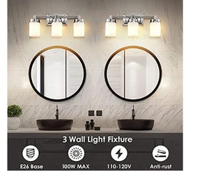 lot 129 image: MOTINI 3-Light Bathroom Vanity Light Fixture Wall Sconce Lighting Brushed Nickel Finish with Tube Frosted Glass